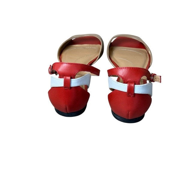 Tahari Fleur Womens Peep Toe Flats Tan Red White Ankle Strap Sandal 7.5M Leather - Picture 3 of 9